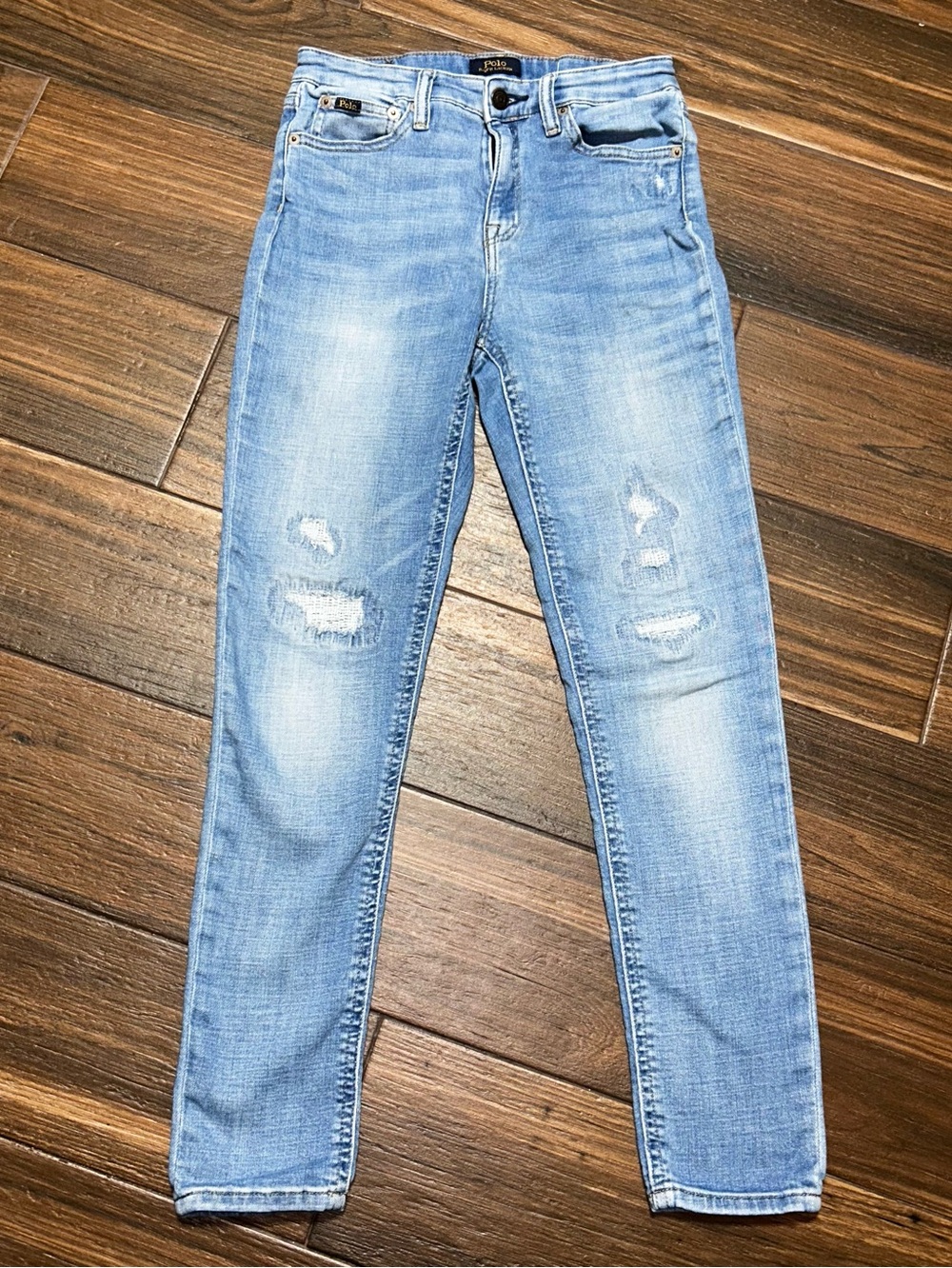 Polo Ralph Lauren Girls The Tompkins HR Skinny Jeans Large 12 14 Light Wash